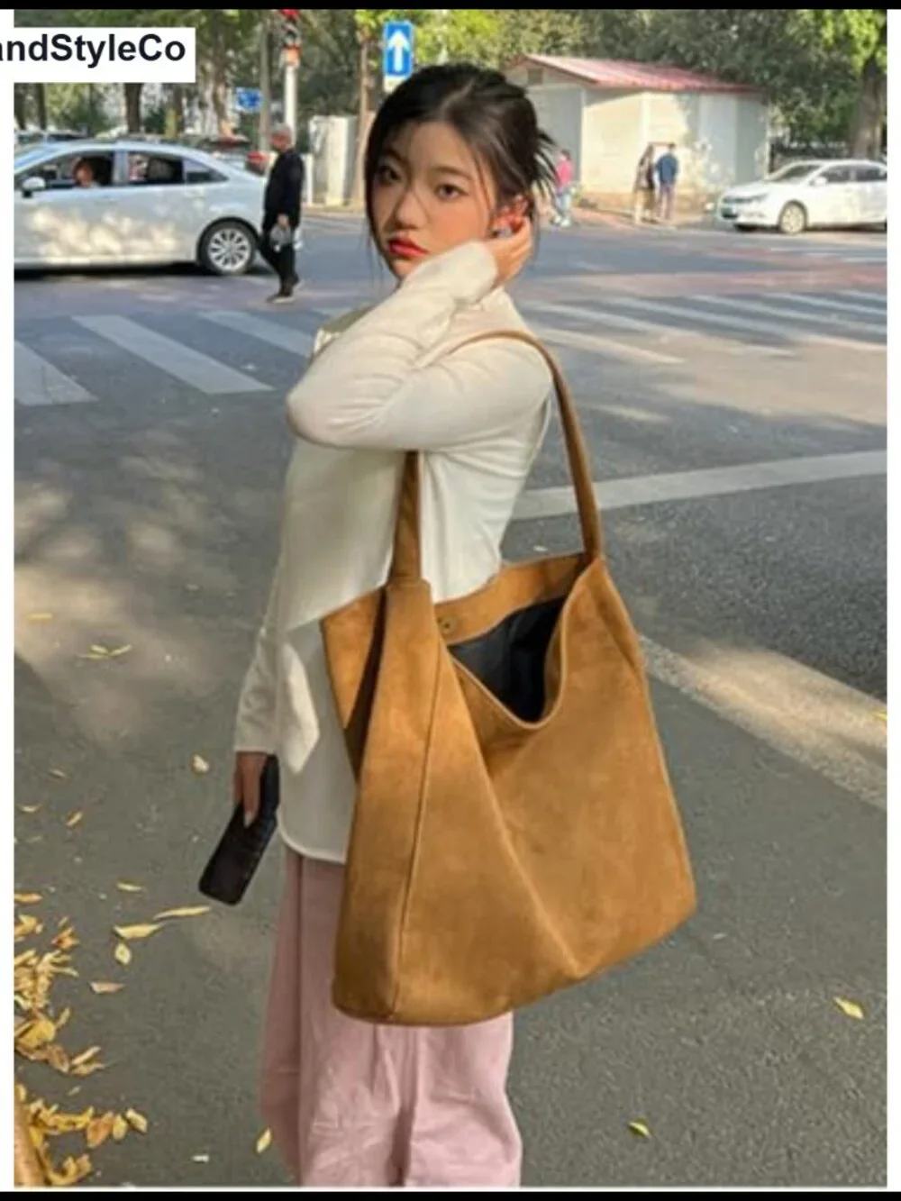 Faux Suede Slouchy Hobo Bag Crossbody Shoulder Tote Purse Handbag